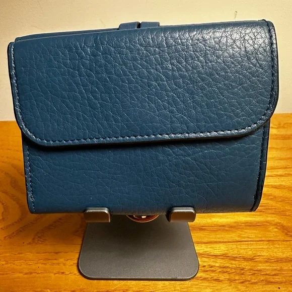 Chloe Blue Leather Compact Alphabet Collection Leather Wallet with Gold Accents - Picture 2 of 7